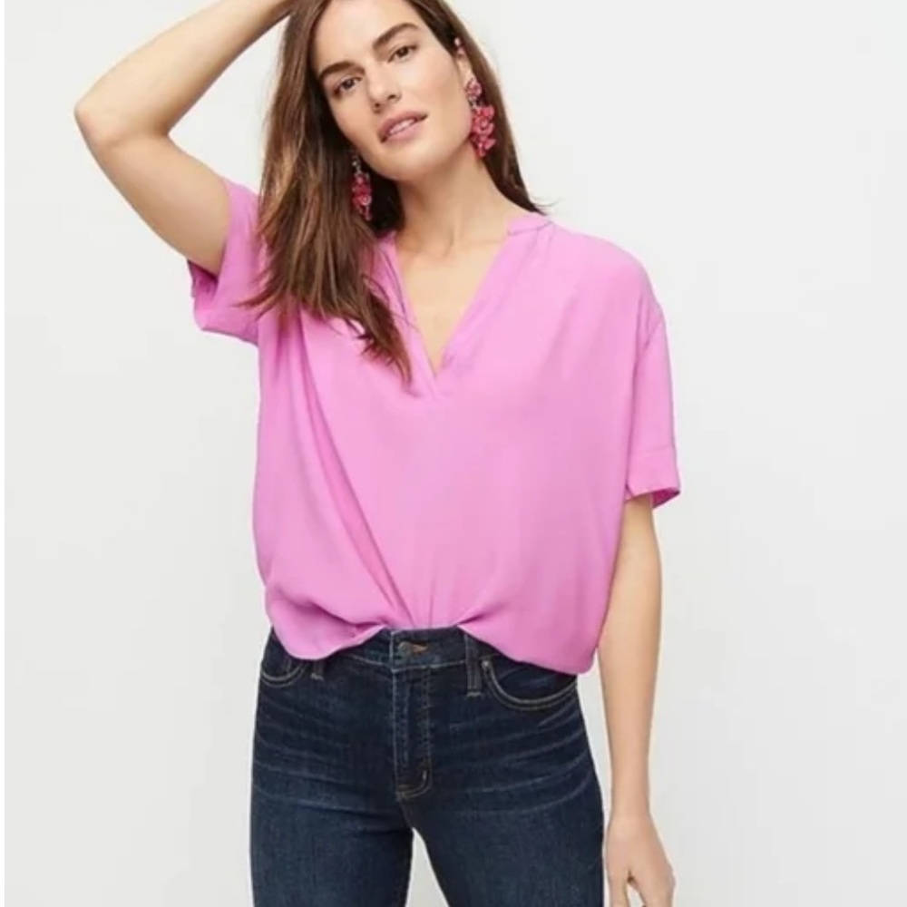 J Crew Drapey Band Collar Popover Top Women’s Small Pink AJ807 Business Preppy